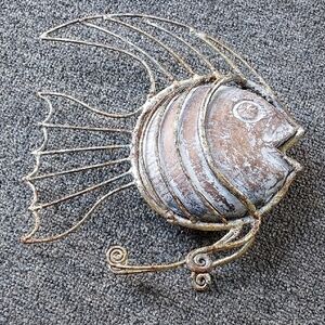 Rustic Metal Fish Decor - Gold And White